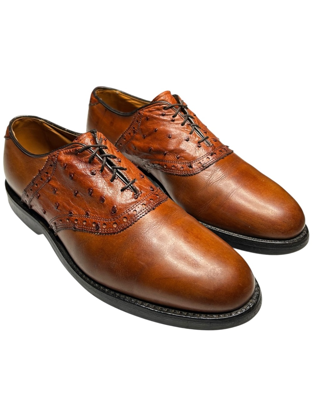 Allen Edmonds Ostrich Leather Saddle Golf Shoes Chestnut Brown Mens 9.5 E